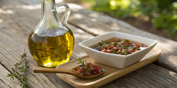 A bowl of simple 3-ingredient Greek salad dressing.